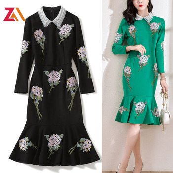 ZALady - Sukienka z długim rękawem w stylu syreny z haftem kwiatowym i koronką dla eleganckich kobiet - jesienna kolekcja