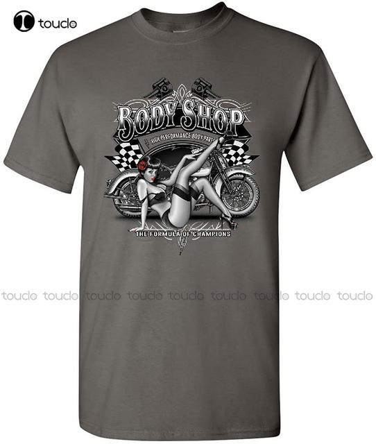 Męska koszulka Body Shop Retro z motywem Pin-Up Girl Route 66 Chopper - tanie ubrania i akcesoria