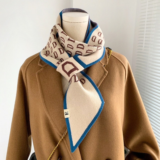 Luksusowy szalik markowy - nowy design, listowy wzór, długi, obcisły, ciepły. Szalik z dzianiny dla kobiet na zimę - tanie ubrania i akcesoria
