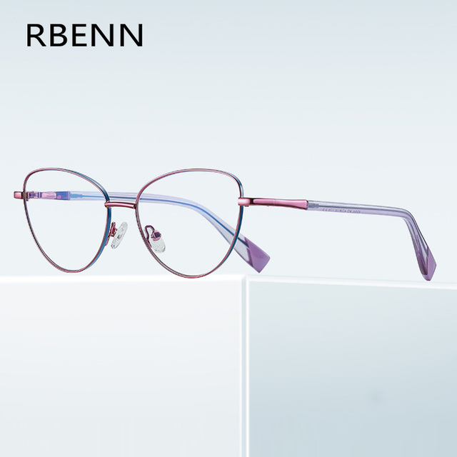 Kocie okulary do czytania damskie RBENN metalowa rama blokujące niebieskie światło, +1.50/+1.75/+2.0 - tanie ubrania i akcesoria