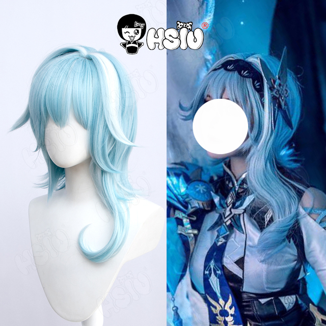 Peruka do cosplay Eula Genshin Impact - jasnoniebieskie mieszane białe krótkie włosy (darmowa peruka Cap) - tanie ubrania i akcesoria