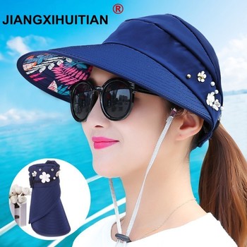 Kapelusz plażowy damska ochrona UV z szerokim rondem i przeciwsłoneczne okulary perełki