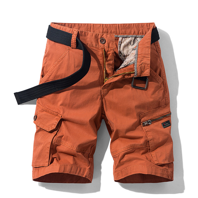 Nowe męskie szorty Cargo bawełniane, pomarańczowe, wielokieszeniowe, letnie - tanie ubrania i akcesoria