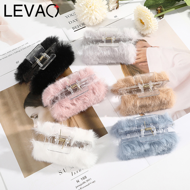 Klips do włosów LEVAO ze miękkiej wełny, stylowy kolor, jesień i zima, damskie ozdobne akcesoria - tanie ubrania i akcesoria