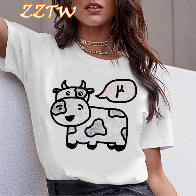 T-shirt z kreskówkowym nadrukiem kawaii krowy dla kobiet w stylu harajuku - tanie ubrania i akcesoria