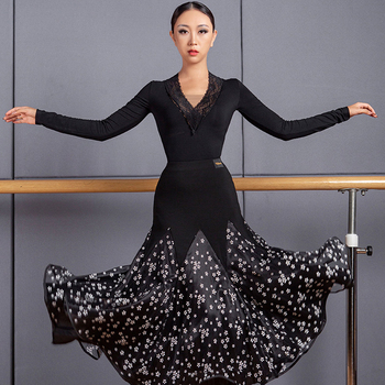 Drukowana dwuwarstwowa spódnica damska do tańca towarzyskiego 2022, kostium Latin Dance Dress SL4458