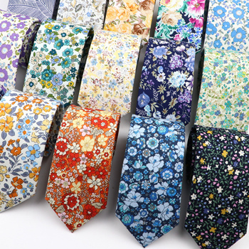 Miękki kwiatowy krawat z nadrukiem dla mężczyzn i kobiet - Skinny Casual Gravata - 100% bawełna