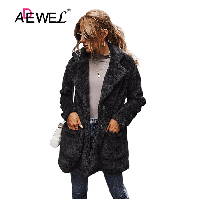 Zimowy płaszcz damski ADEWEL 2020 - europejski i amerykański, zagęszczony, pluszowy z aksamitną klapą - tanie ubrania i akcesoria