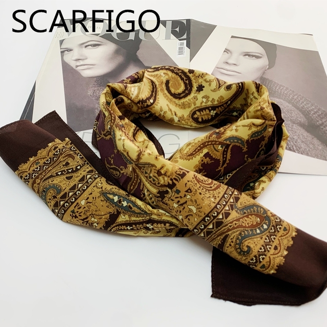 Szalik damski SCARFIGO Vintage, jedwab, 135x25cm, druk, moda 2020 - tanie ubrania i akcesoria