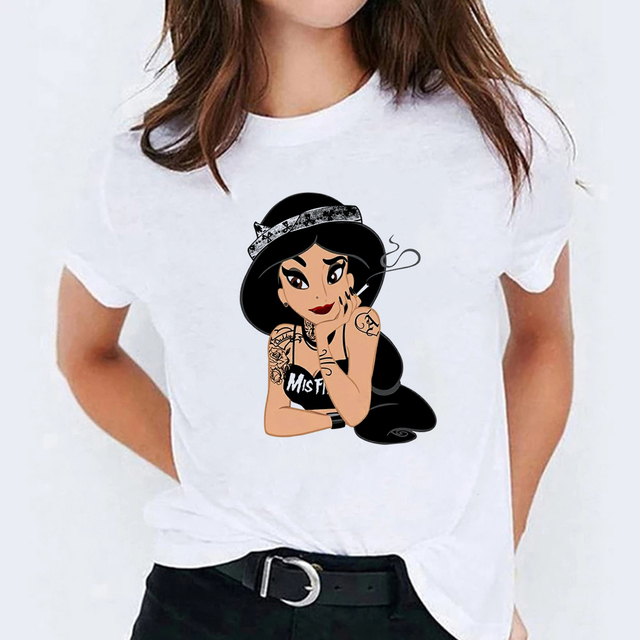 Damska estetyczna koszulka Jasmine - Disney Party Cartoon T-shirt Hip Hop - tanie ubrania i akcesoria