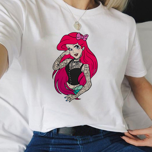 Koszulka damska Disney z motywem Ariel z kreskówki Mała Syrenka - tanie ubrania i akcesoria