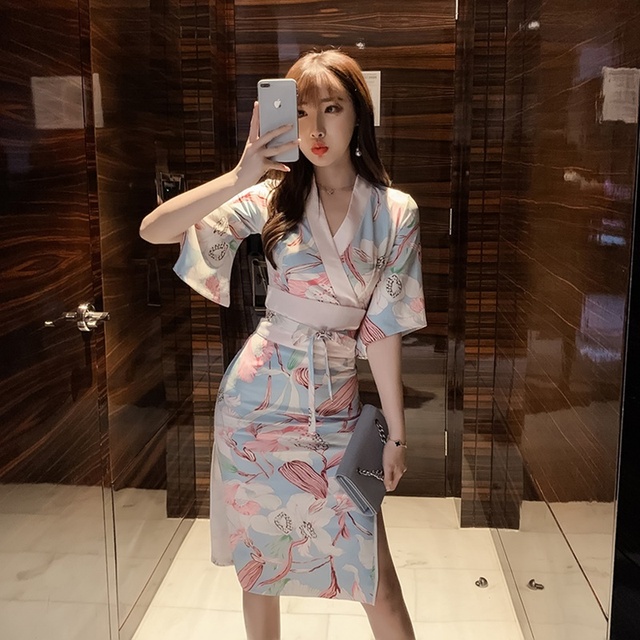 Elegancki sukienka kimono Retro z japońskim stylem drukowanym - wyjątkowa orientalna moda dla kobiet - tanie ubrania i akcesoria