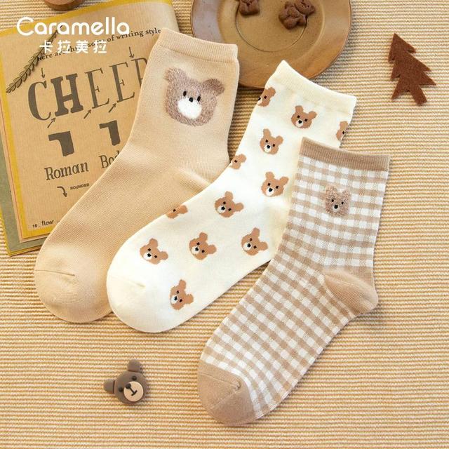 Caramella 2020 - skarpetki dla kobiet z motywem słodkich niedźwiedzi - 3 pary - tanie ubrania i akcesoria