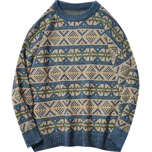 Sweter męski zimowy Vintage 2021 – japońska moda, luźny, dzianinowy, wzory geometryczne - Streetwear Hip Hop Harajuku - tanie ubrania i akcesoria