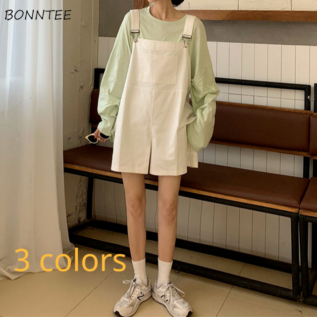 Kombinezon z szerokimi nogawkami dla kobiet w stylu koreańskim - 3 kolory, luźne kieszenie - tanie ubrania i akcesoria