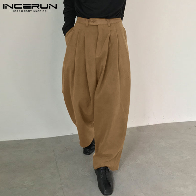 Męskie spodnie luźne z szerokimi nogawkami w koreańskim stylu Pantalon S-5XL INCERUN 7 - Męskie codzienne solidne spodnie w modnym ulicznym stylu - tanie ubrania i akcesoria