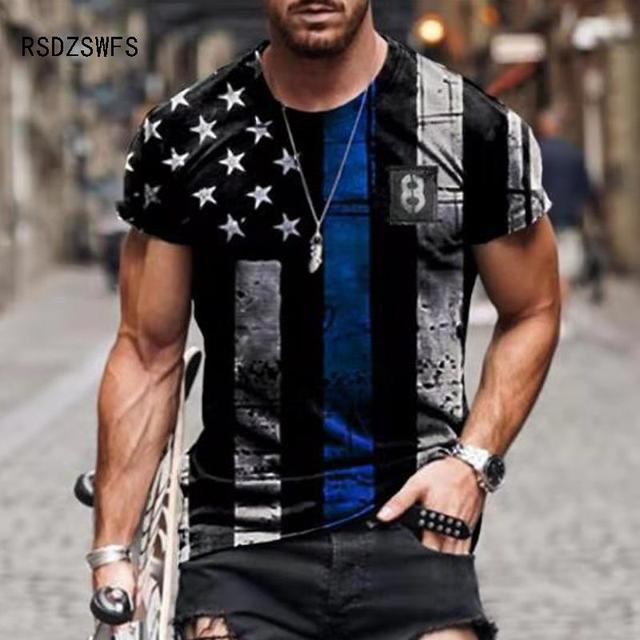 Koszulka męska 2021 lato - flaga Ameryki, 3D, luźny, oversize, męska Streetwear, mięśnie - tanie ubrania i akcesoria