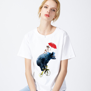 Nowa damska koszulka T-shirt z nadrukiem zwierząt w stylu hipsterskim harajuku