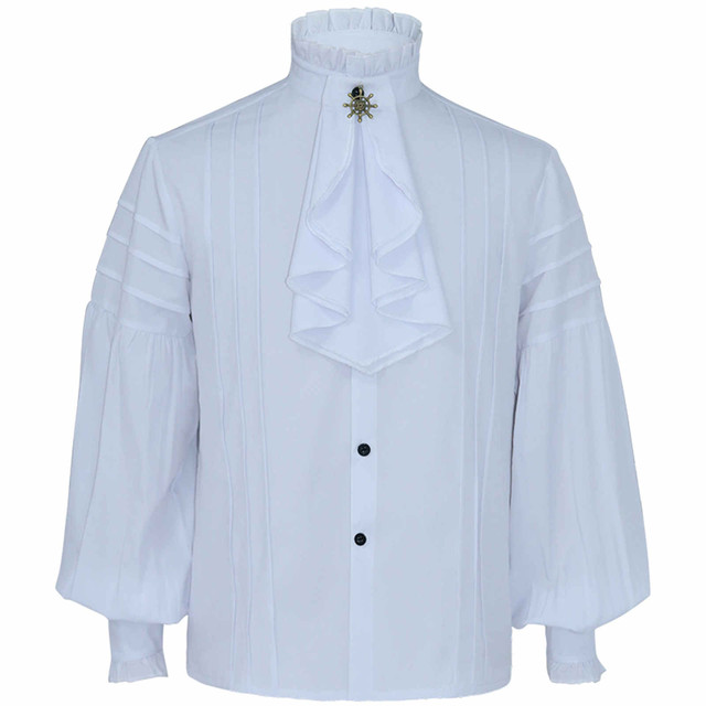 Moda męska Gothic: bluzka z długimi rękawami, Solid Color, stojak kołnierz, guziki, Casual średniowieczna koszula renesansowa - tanie ubrania i akcesoria