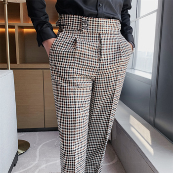 Biurowe spodnie męskie w brytyjskim stylu zimowo-jesiennym Houndstooth Slim Fit Casual