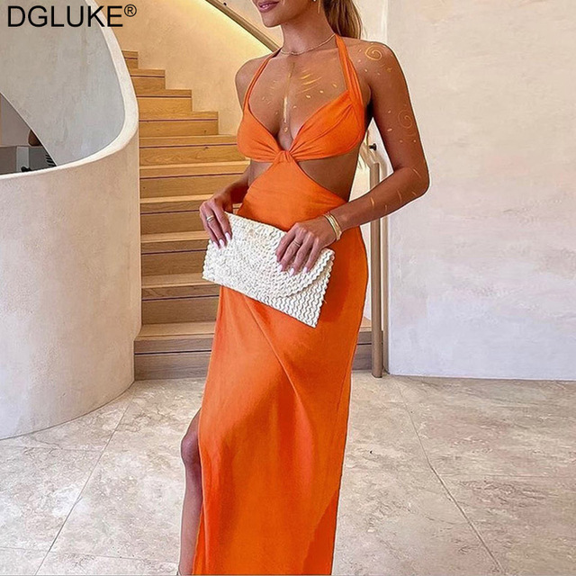 Długa plażowa sukienka lato Halter Sexy Boho Maxi dla kobiet - tanie ubrania i akcesoria