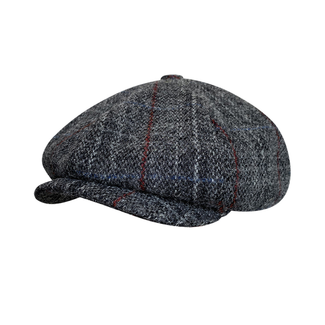 Męska czapka zimowa z włóczki wełnianej w stylu gazeciarza Octagon Cap, szary beret Gatsby z płaskim daszkiem - wysoka jakość - tanie ubrania i akcesoria