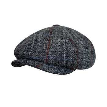 Męska czapka zimowa z włóczki wełnianej w stylu gazeciarza Octagon Cap, szary beret Gatsby z płaskim daszkiem - wysoka jakość