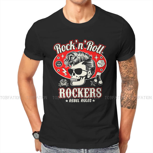 Koszulka męska Rockabilly Rock and Roll z motywem czaszki i kości wokół szyi, personalizowane prezenty dla Rockers, rozmiar do 6XL - tanie ubrania i akcesoria