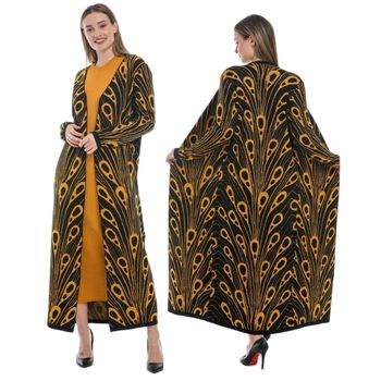 Zestaw 2 sztuk: paw wzorzyste Maxi O-Neck sukienka z długim rękawem i sweter turcji z długim rękawem - Moda muzułmańska