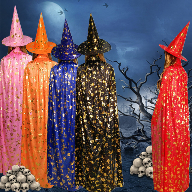 Dorosły Kostium Halloween dla Dziecka: Peleryna Czarownicy z Brązowym Kapeluszem, idealna na Bal Maskowy - tanie ubrania i akcesoria