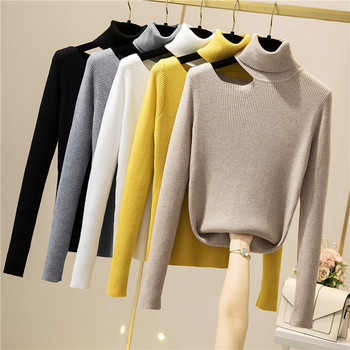 Damski sweter z golfem jesień Swetry SINGREINY Hollow Off Shoulder wzór dzianinowy wąska top zimowy modny sweter