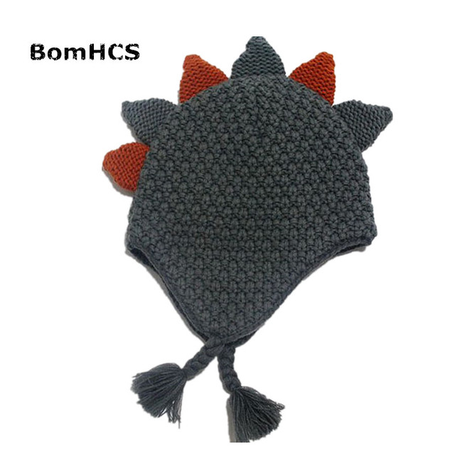 Dziecięca dzianinowa czapka nauszniki Beanie BomHCS - uroczy dinozaur, 3-10 lat - tanie ubrania i akcesoria