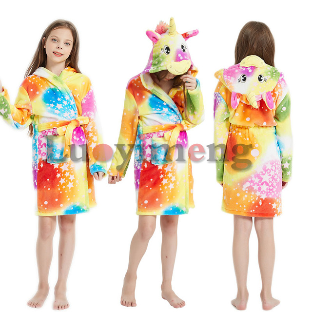 Dziewczęcy jednorożec szlafrok dziecięcy z kapturem, piżama i ręcznik plażowy dla dzieci w wieku 3-11 lat - tanie ubrania i akcesoria