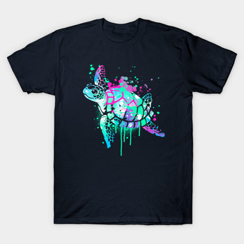 Koszulka męska z żółwiem morskim z fluorescentowym motywem