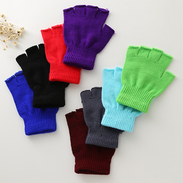 Wygodne, elastyczne rękawiczki męskie z dzianiny, pół palca, idealne na zimę i do jazdy - tanie ubrania i akcesoria