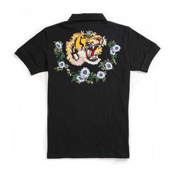Męska koszulka Polo z haftowanym motywem głowy tygrysa i kwiatów | Model 2021
