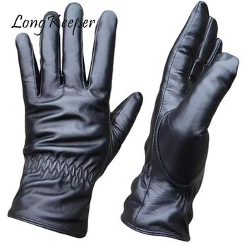 Oryginalne męskie skórzane rękawiczki zimowe - ciepłe, aksamitne, pełny palec, wysoka jakość