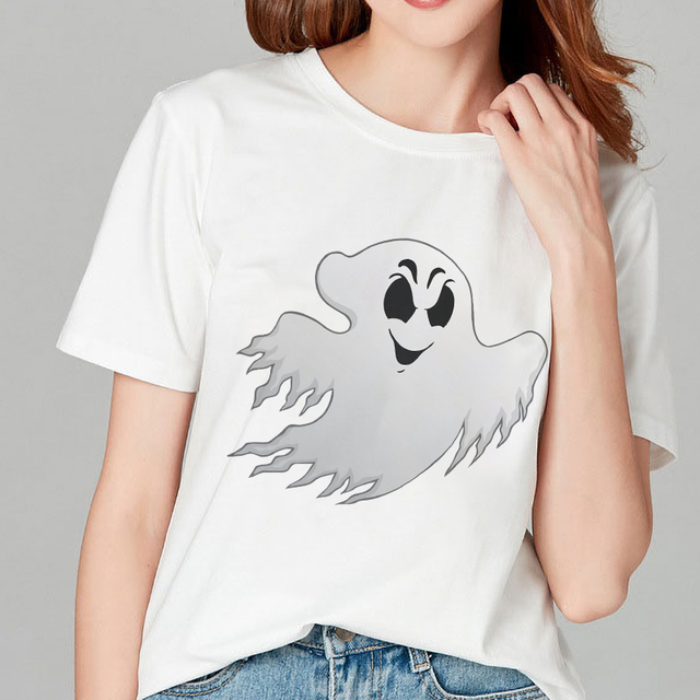 Koszulka damskiego t-shirtu z nadrukiem motywów kreskówkowych Duch w białym kolorze, krótki rękaw, styl Harajuku - moda na lato 2019 - tanie ubrania i akcesoria