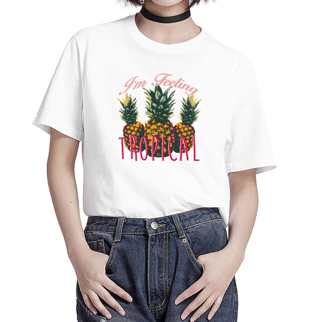 Letnia koszulka damskia z krótkim rękawem - ananasowy design, kreatywny! - tanie ubrania i akcesoria