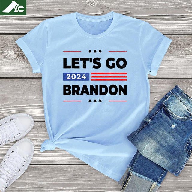 Go Brandon Let's Go 2024 - Śmieszna, bawełniana koszulka damsko-męska z nadrukiem Anti Biden - tanie ubrania i akcesoria