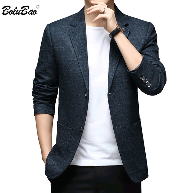 Nowa biznesowa marynarka męska marki BOLUBAO 2021 w kratkę - Slim Fit, pojedynczy rozporek, płaszcz w stylu blazer - tanie ubrania i akcesoria