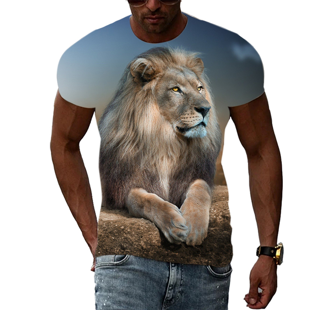 Nowa koszulka męska z krótkim rękawem z grafiką lwa 3D streetwear - wzór zwierzęcy - modny styl casual - tanie ubrania i akcesoria