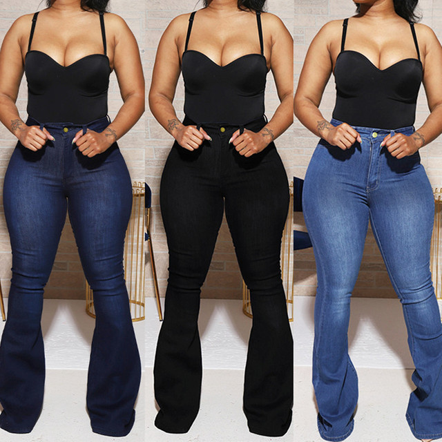 Jeansy dżinsowe damskie Jesień 2020 - nowa kolekcja! Wysoka talia, rozkloszowane, podnoszące biodra, długie spodnie z elastycznym streczem. Modne, skinny fasony dostępne w rozmiarach S-3XL - tanie ubrania i akcesoria