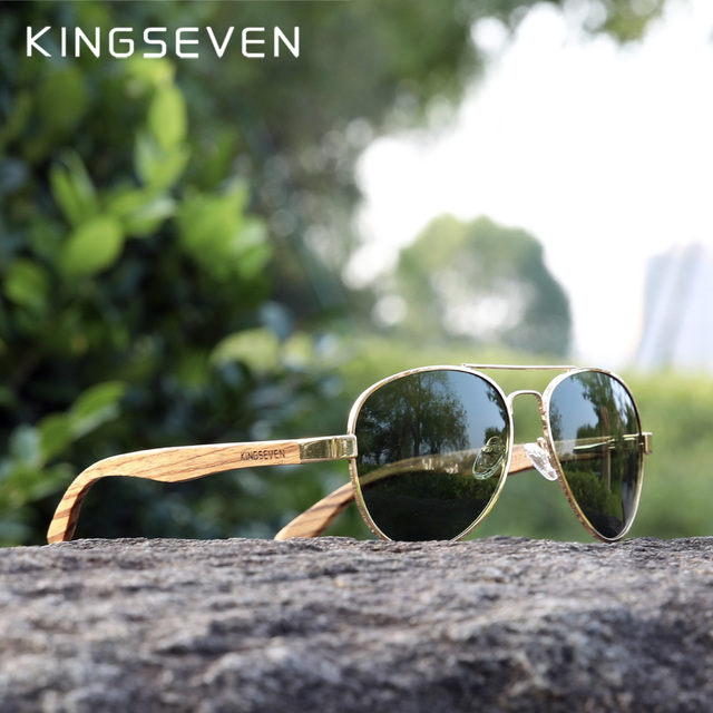 Okulary przeciwsłoneczne męskie KINGSEVEN Pilot Photochromic spolaryzowane UV400 Lustro Drewno Jazda óculos - tanie ubrania i akcesoria