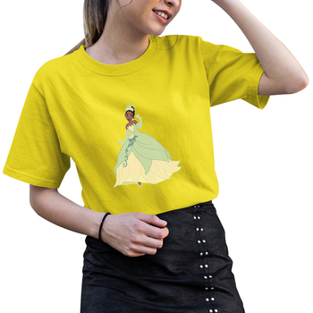 Damski T-shirt Disney Tiana i żaba - lato 2022, casualowa moda, wygodna koszulka, O-neck