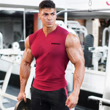 Męska koszulka sportowa do biegania i fitnessu bez rękawów z dekoltem V - sport casual, mięśnie, siłownia