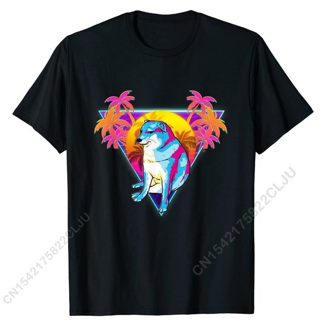 Koszulka męska Cheems pies Shiba Inu - śmieszny styl retro 80s Vaporwave - tanie ubrania i akcesoria