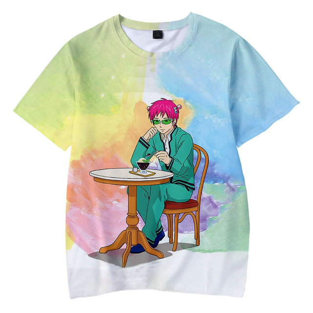 3D męska koszulka z nadrukiem Anime Saiki Kusuo No Sai-nan – lato 2021, casual moda Harajuku z krótkim rękawem - tanie ubrania i akcesoria