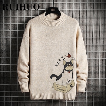 Kot kreskówkowy sweter męski RUIHUO z długim rękawem Harajuku 5XL 2022 Nowe Przybycia