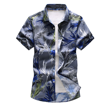Koszula męska w niebieskim kwiatowym wzorze, krótkie rękawy, wysoka jakość, miękka i wygodna, rozmiar M-7XL
